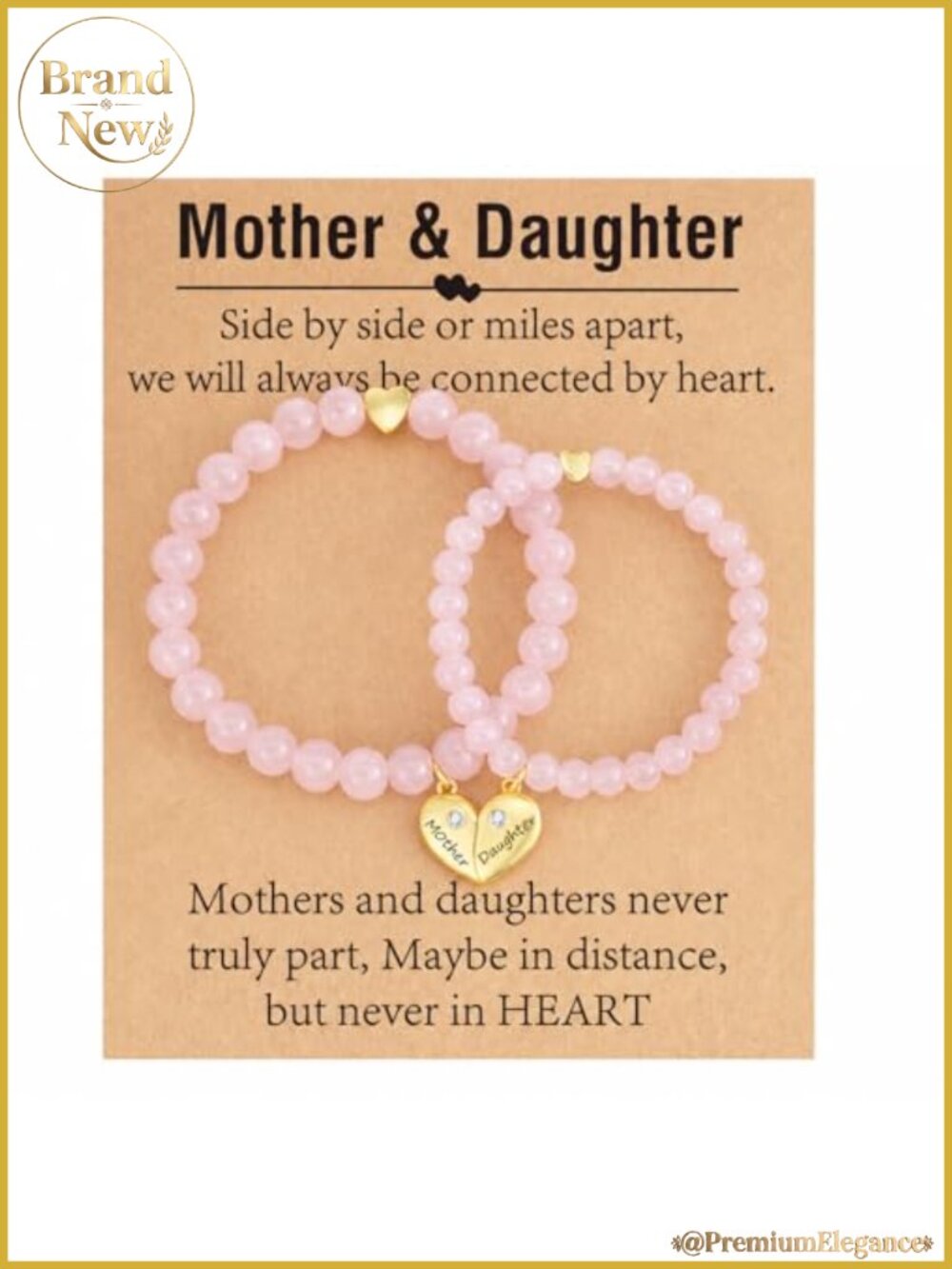 Matching Natural Stone Heart Charm Bracelets for Mom & Daughter, Stainless